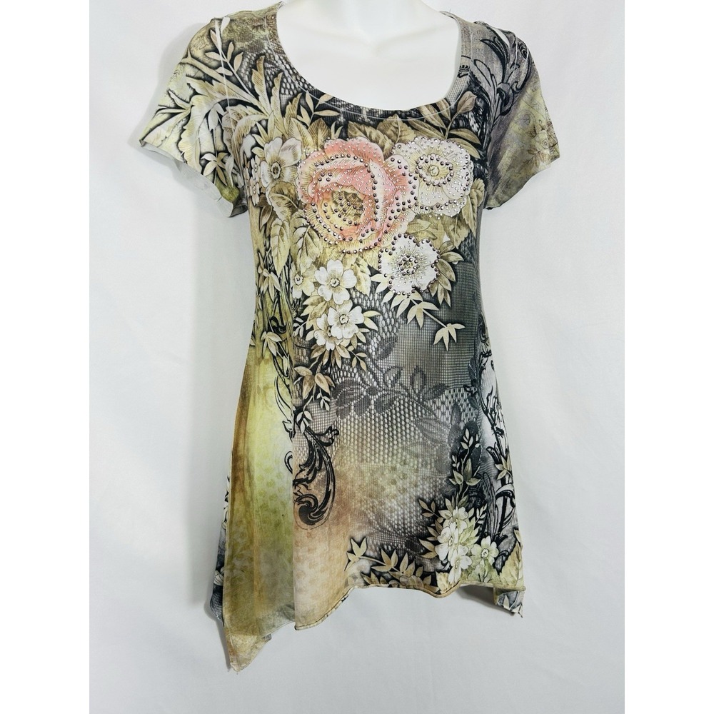 Vintage USA Asymmetric Top Size L Boho Floral Forest Fairy Grunge Whimsigoth Y2K